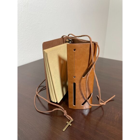 Vintage-Style Journal With Cross Charm & Refillable Pages For Notes Or Sketches - Picture 4 of 5